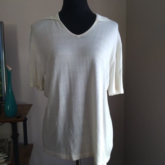 Jones New York Cream V-Neck Knit Top | L - Picture 1 of 6